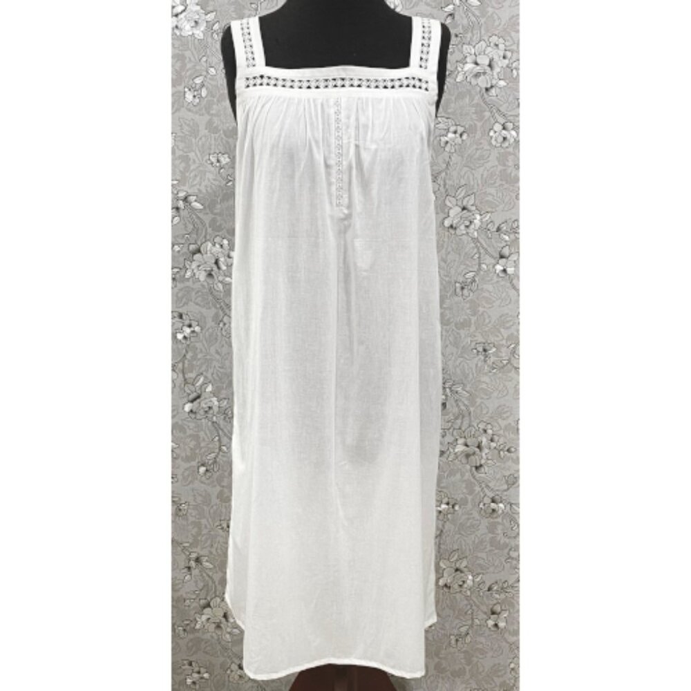 SoieRose White Victorian Cotton Nightgown – SR-1193 – Sleeveless Vintage Nightie